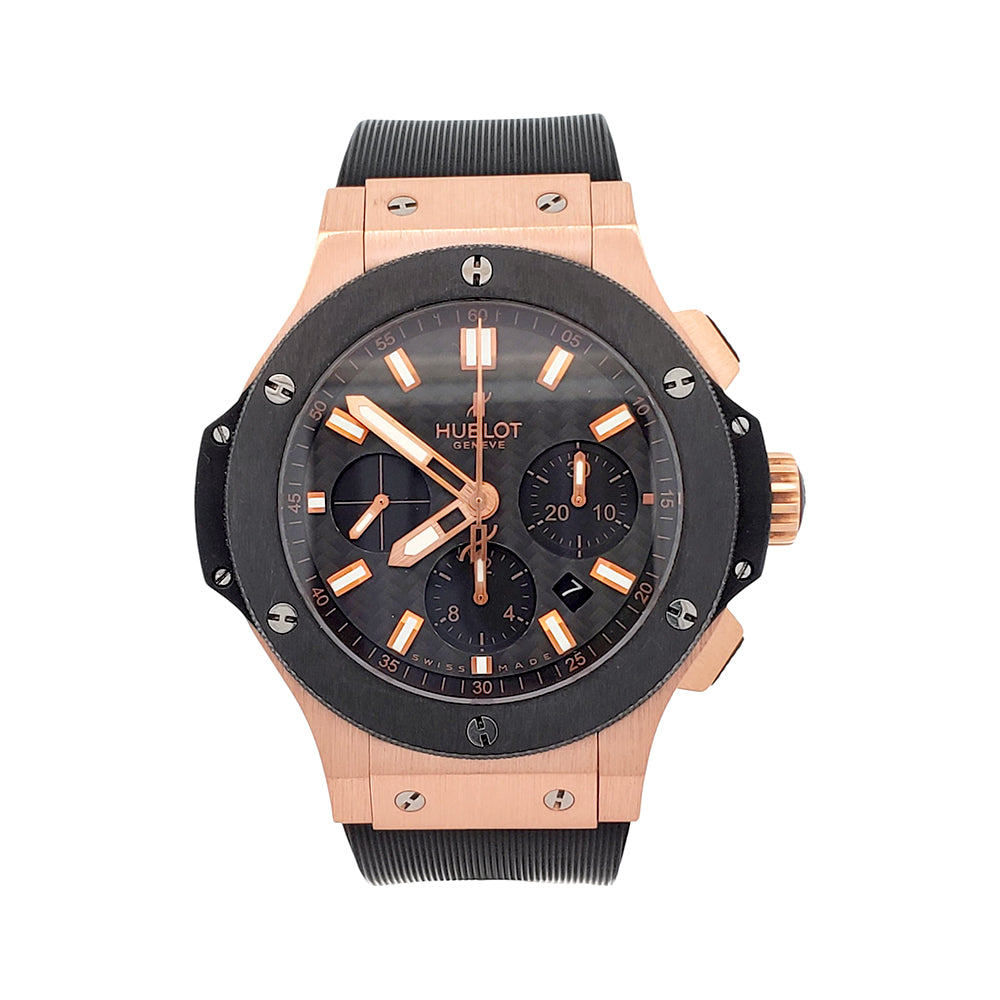 Hublot Big Bang Chronograph 44mm Ceramic Black Bezel/Rubber Strap Rose Gold Watch 301.PM.1780.RX