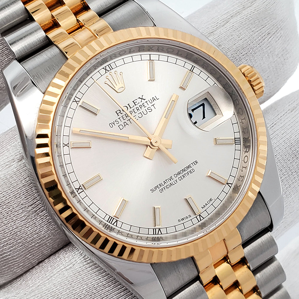 2022 Rolex Datejust 36mm 116233 Silver Index 2-tone Yellow Gold/Steel Jubilee Watch Box Papers