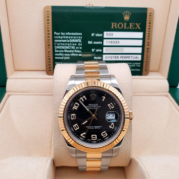 Rolex Datejust II 41mm 116333 Black Arabic Dial 2-tone Watch Box Papers