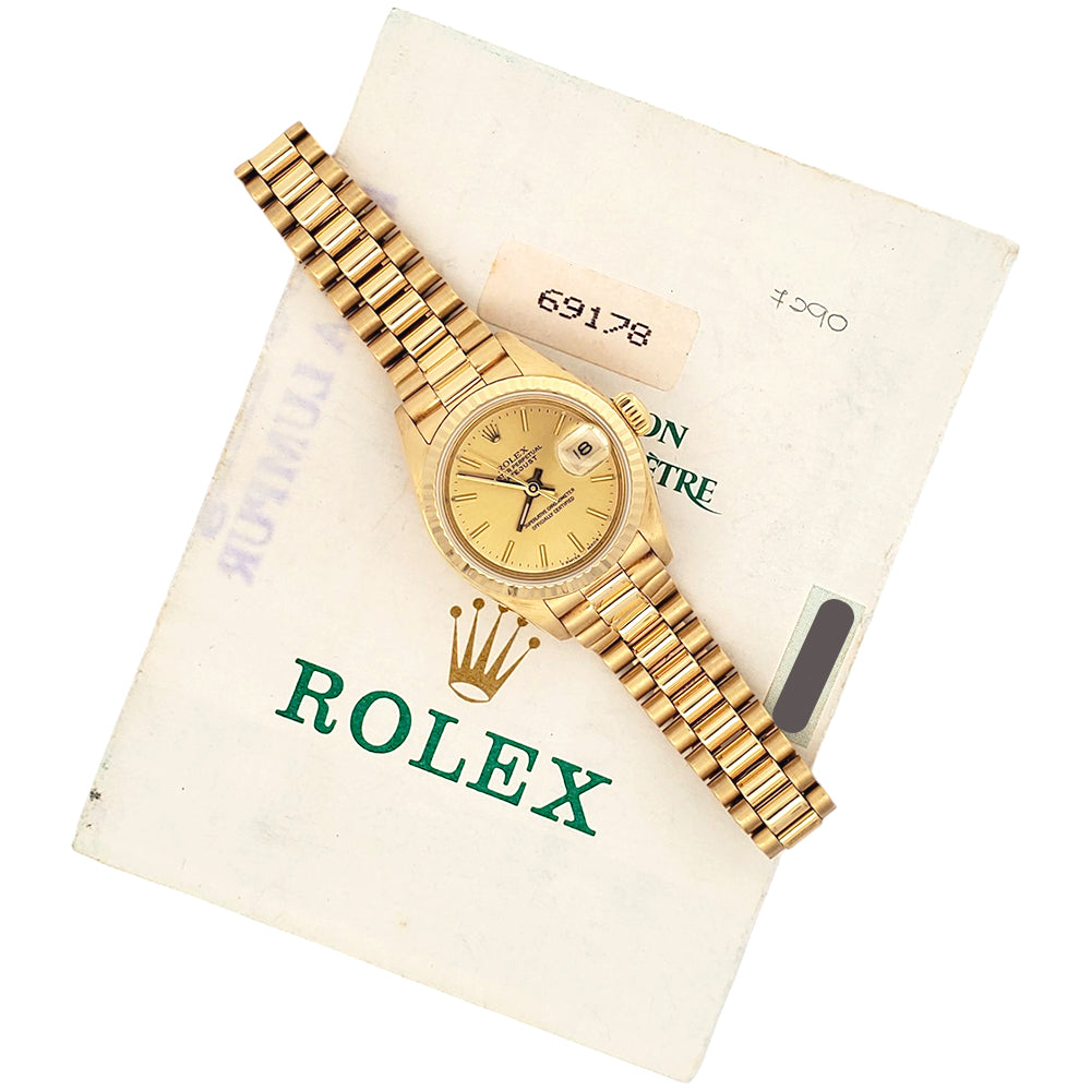 Rolex President Ladies Champagne Index Yellow Gold 26mm Watch 69178 Papers