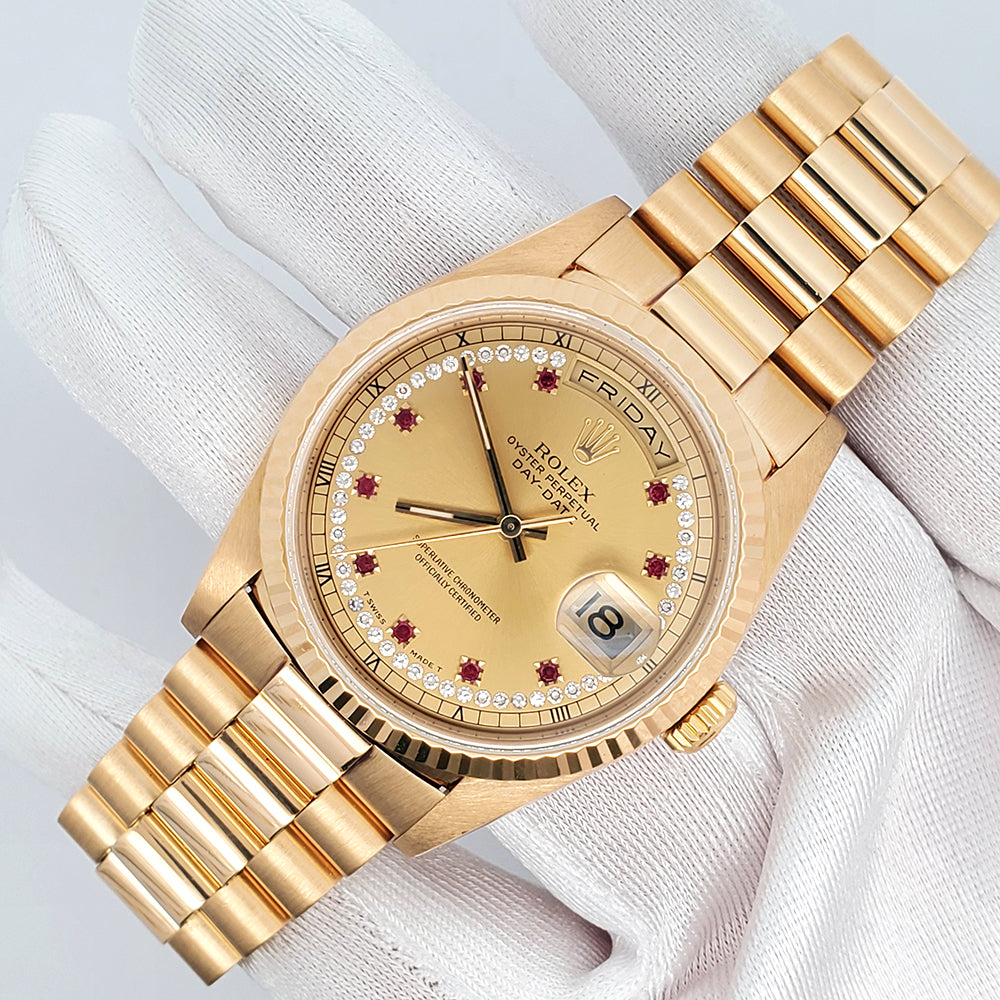 Rolex President Day-Date 36mm 18238 Factory Champagne Ruby Milliard Di