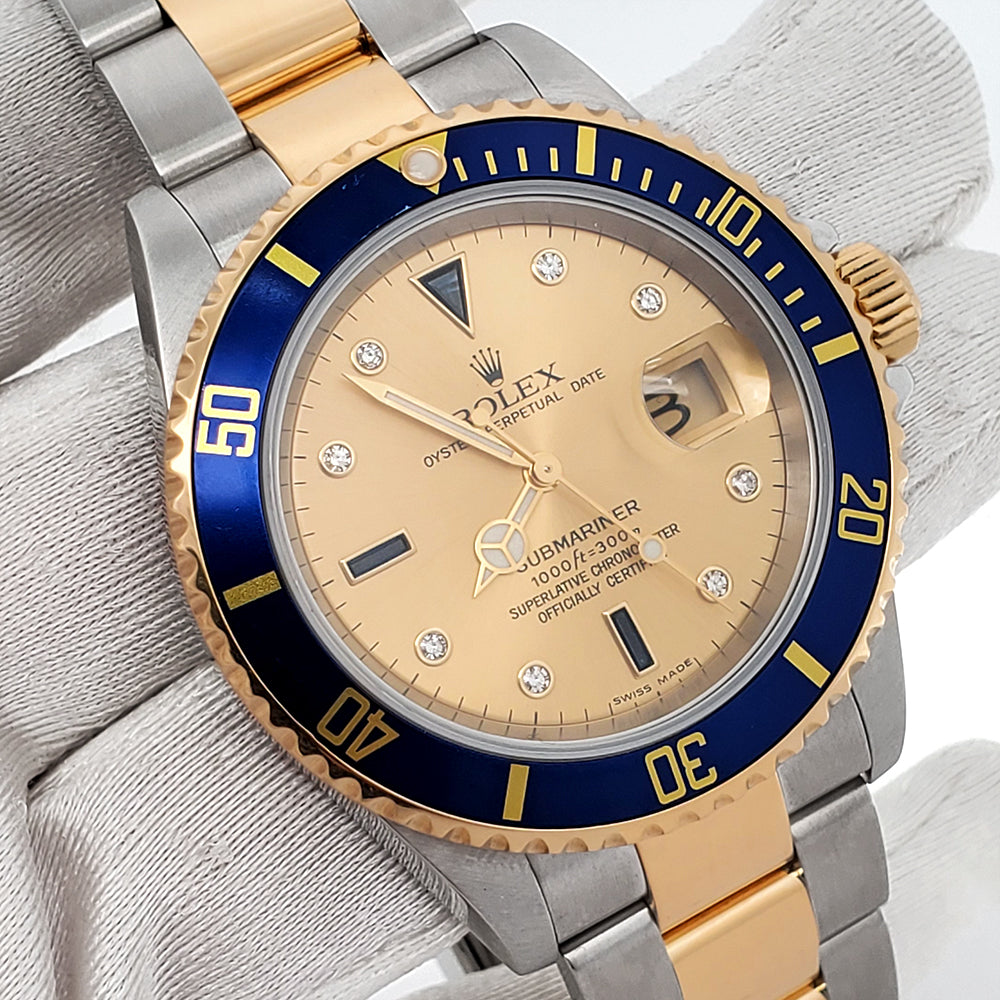 Rolex Submariner Date Factory Diamond Serti 2-Tone Yellow Gold/Steel Oyster Watch 16613