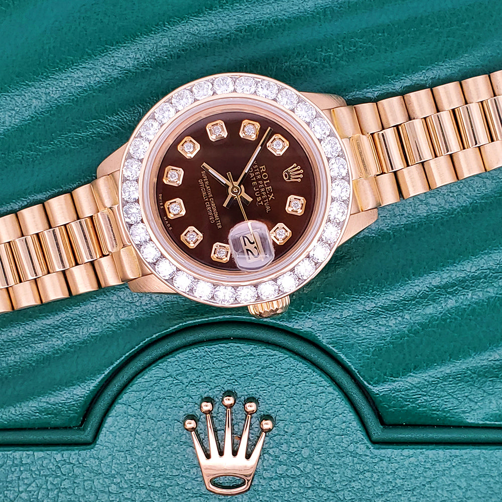 Rolex President 26mm 1.7ct Custom Diamond Bezel/Dial 18k Yellow Gold Watch 6917