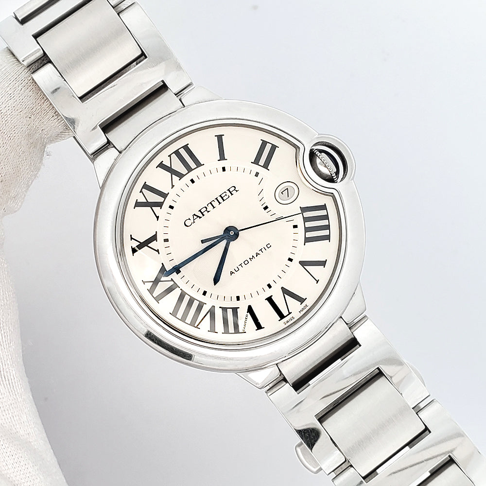 Cartier Ballon Bleu 42mm Silver Roman Steel Watch W69012Z4 3001
