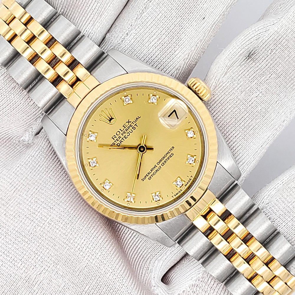Rolex Datejust 31mm 2-Tone Factory Champagne Diamond Dial Jubilee Watch 68273