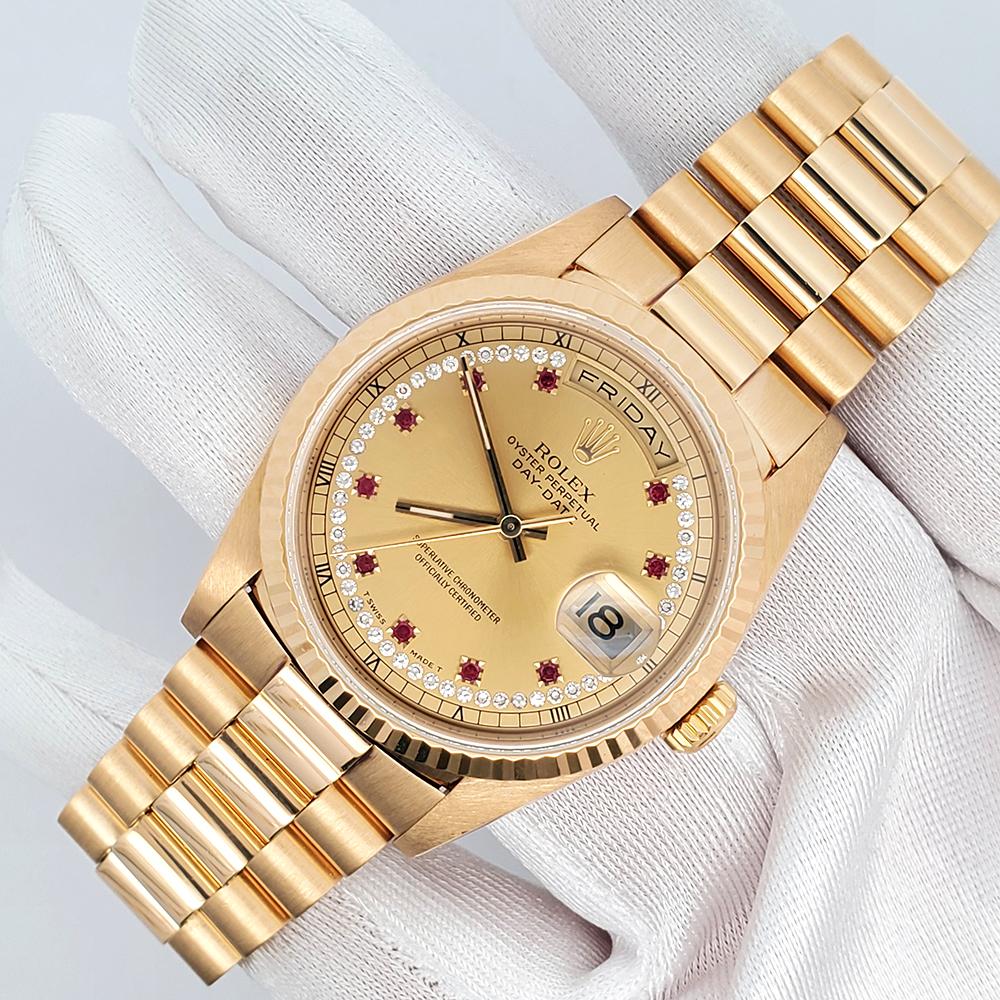Rolex President Day-Date 36mm Factory Ruby Milliard Diamond Gold Box Papers