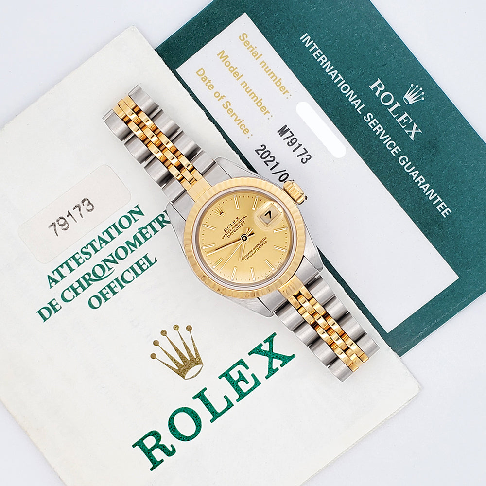 Rolex Datejust 26mm 2-Tone Yellow Gold/Steel Jubilee Watch 79173 Papers/2021 Service Papers