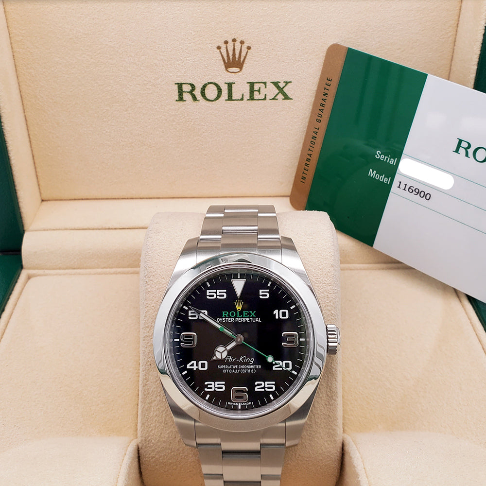 2018 Rolex Air King 40mm 116900 Black Dial Steel Watch Box Papers
