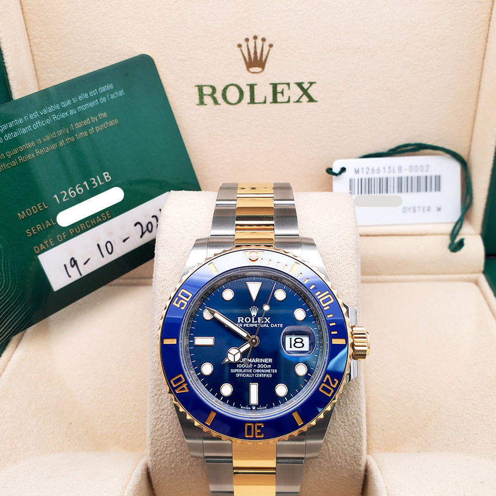 2023 Rolex Submariner Date 41mm Blue Dial 2-tone Yellow Gold/Steel Oyster Watch 126613LB Box/Papers/Tag