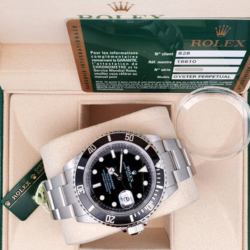 Rolex Submariner Date 40mm Black Dial Steel Oyster Watch 16610 Box Papers