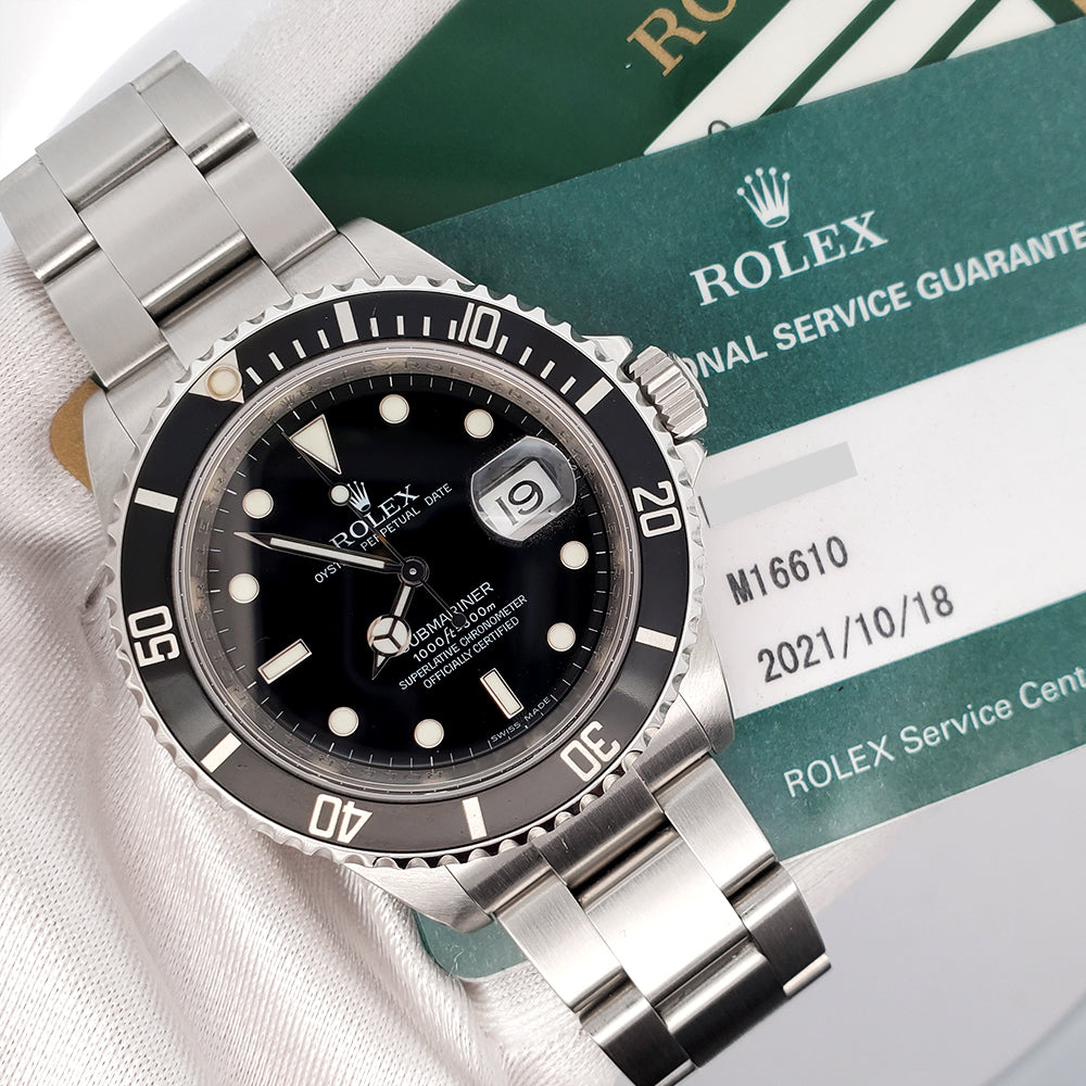 Rolex Submariner Date 40mm Black Dial Steel Watch 16610 Serviced By Rolex in 2021 Box Papers