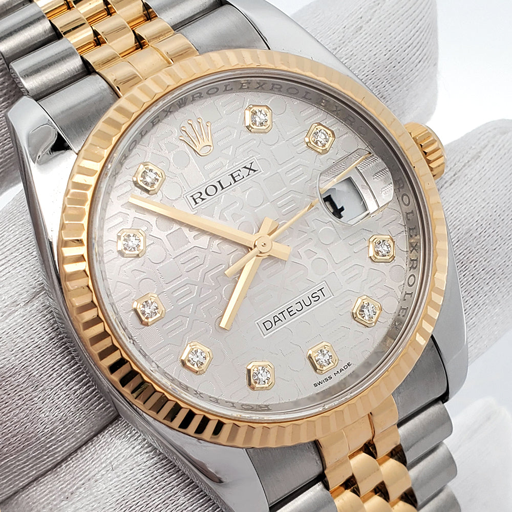 Rolex Datejust 36mm 116233 Silver Jubilee Diamond 2-tone Yellow Gold/Steel Jubilee Watch Box Papers