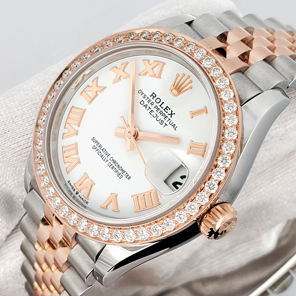 Rolex Datejust 31mm 278271 2-tone Rose Gold/Steel White Roman Jubilee Watch 0.95ct Diamond Bezel 2021 Box Papers