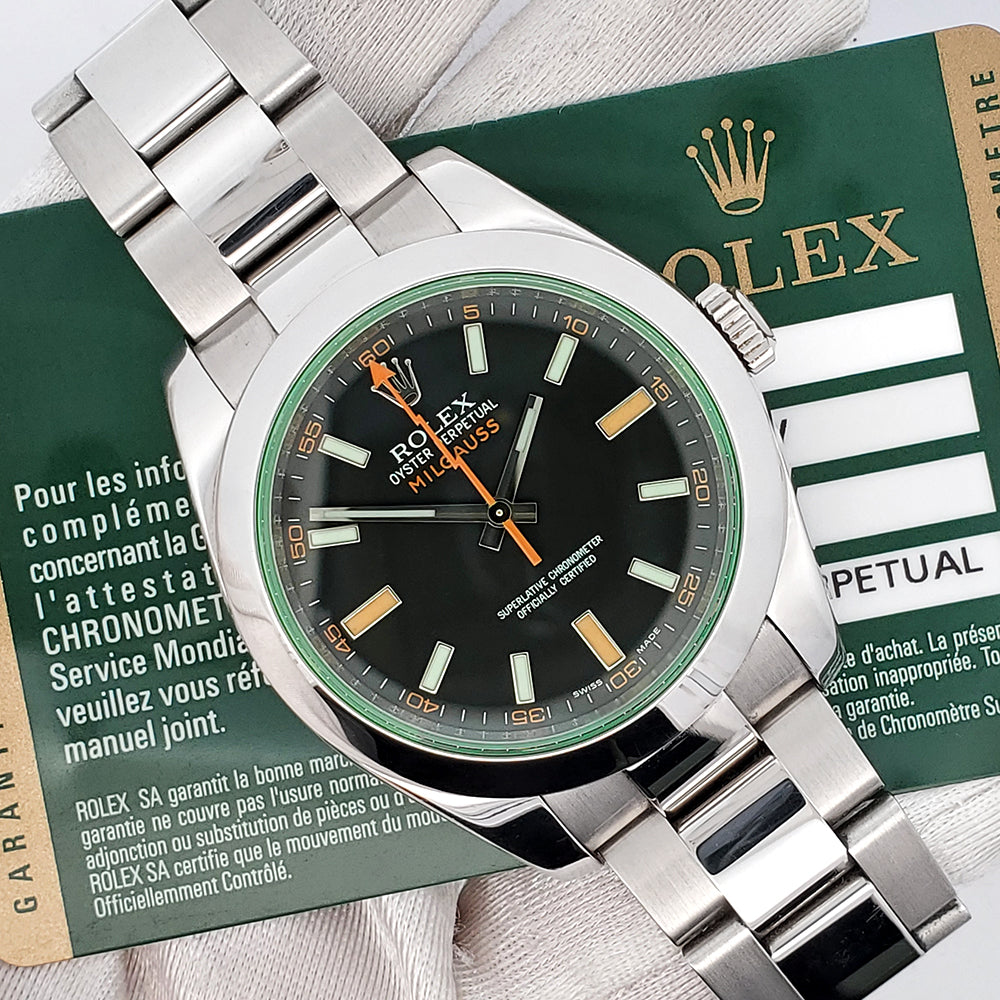 Rolex Milgauss 40mm Black Dial 116400GV Green Crystal Steel Watch Box Papers