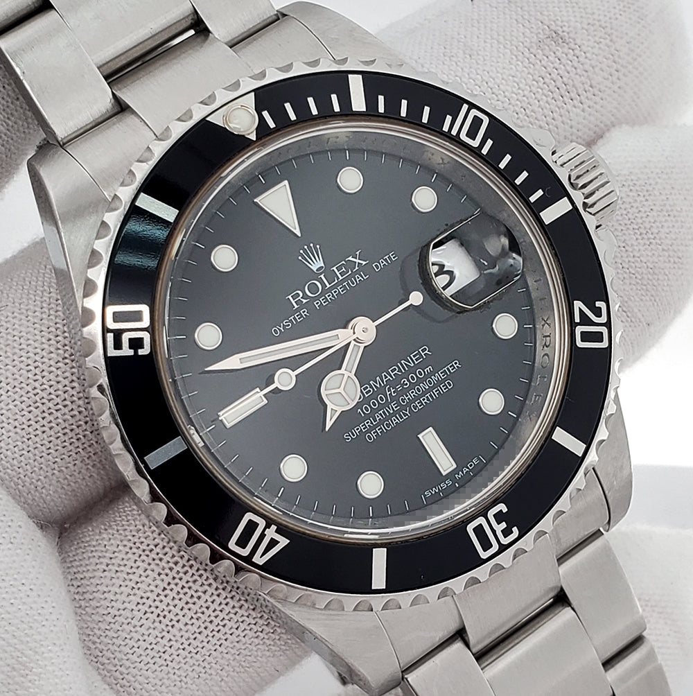 Rolex Submariner Date 40mm Black Dial Steel Oyster Watch 16610 Box Papers