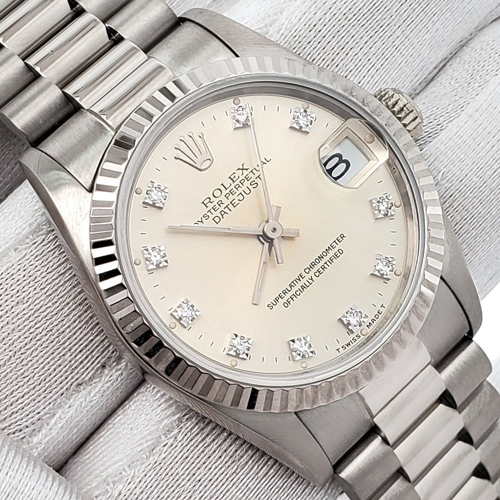 Rolex President Datejust 31mm Factory Diamond Dial White Gold Watch 68279