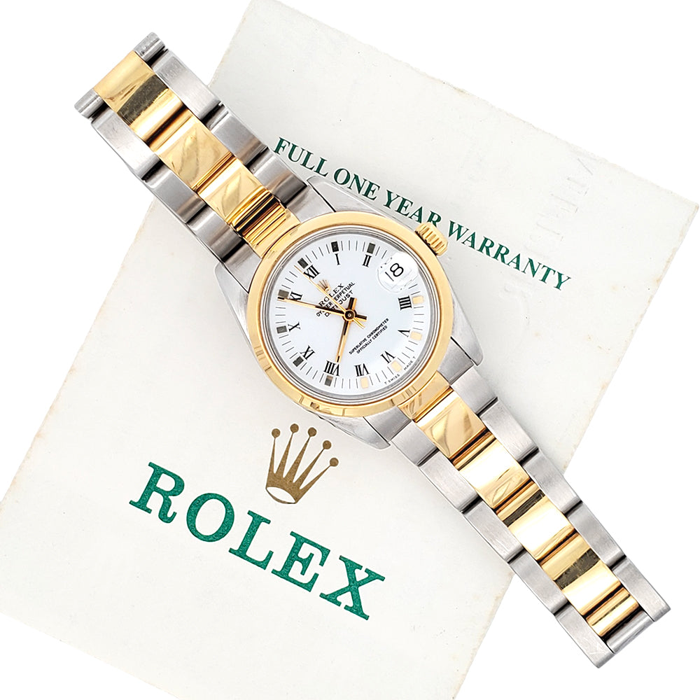 Rolex Datejust 31mm 2-tone White Roman Dial Oyster Watch 68243 Papers