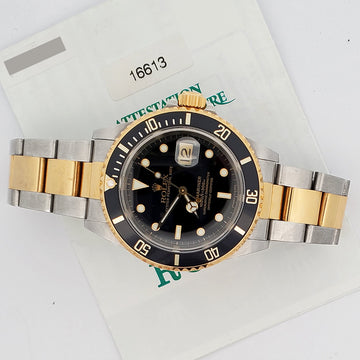 Rolex Submariner Date 40mm 16613 Yellow Gold/Steel Black Dial Watch Box Papers
