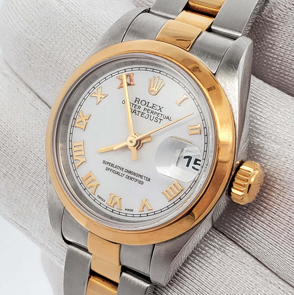 Rolex Lady Datejust 26mm 2-Tone 79163 White Roman Dial Yellow Gold/Steel Oyster Watch