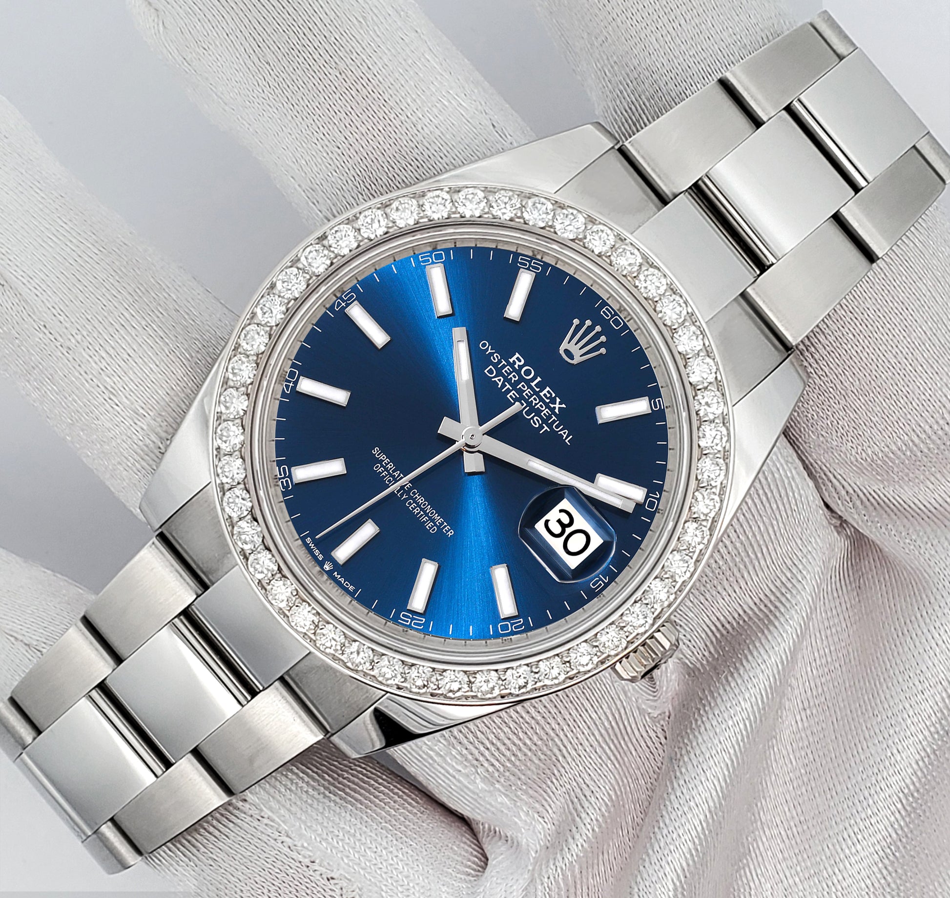 Rolex Datejust 41 126300 Blue Index Diamond Bezel Watch