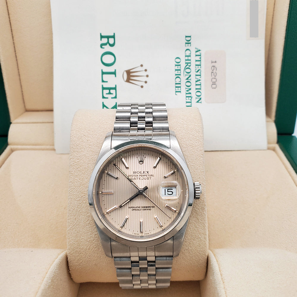 Rolex Datejust 36mm 16200 Tapestry Dial Stainless Steel Jubilee Watch Box Papers