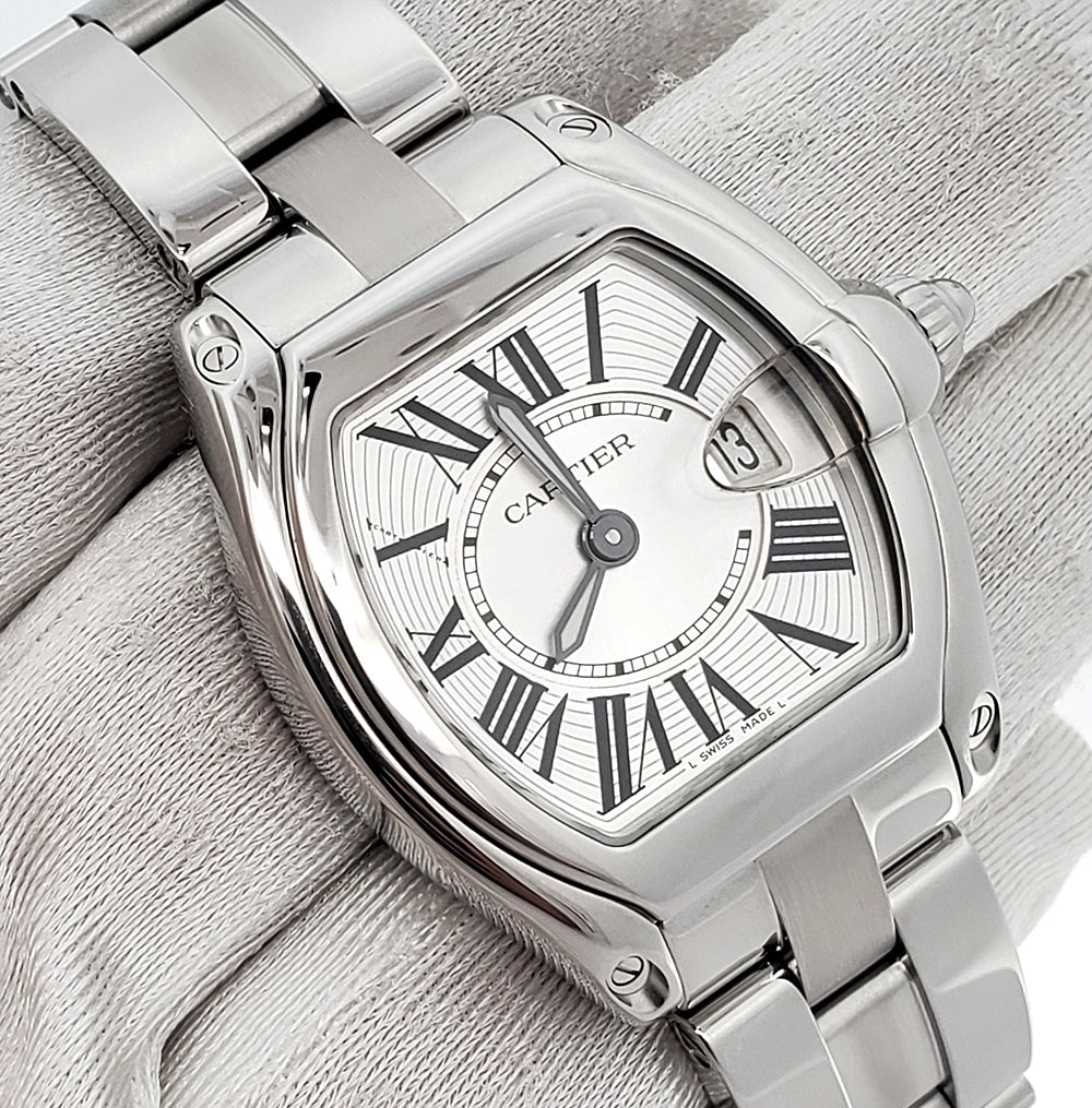 Cartier Roadster Silver 30mm Roman Dial Stainless Steel Ladies Watch W62016V3 2675