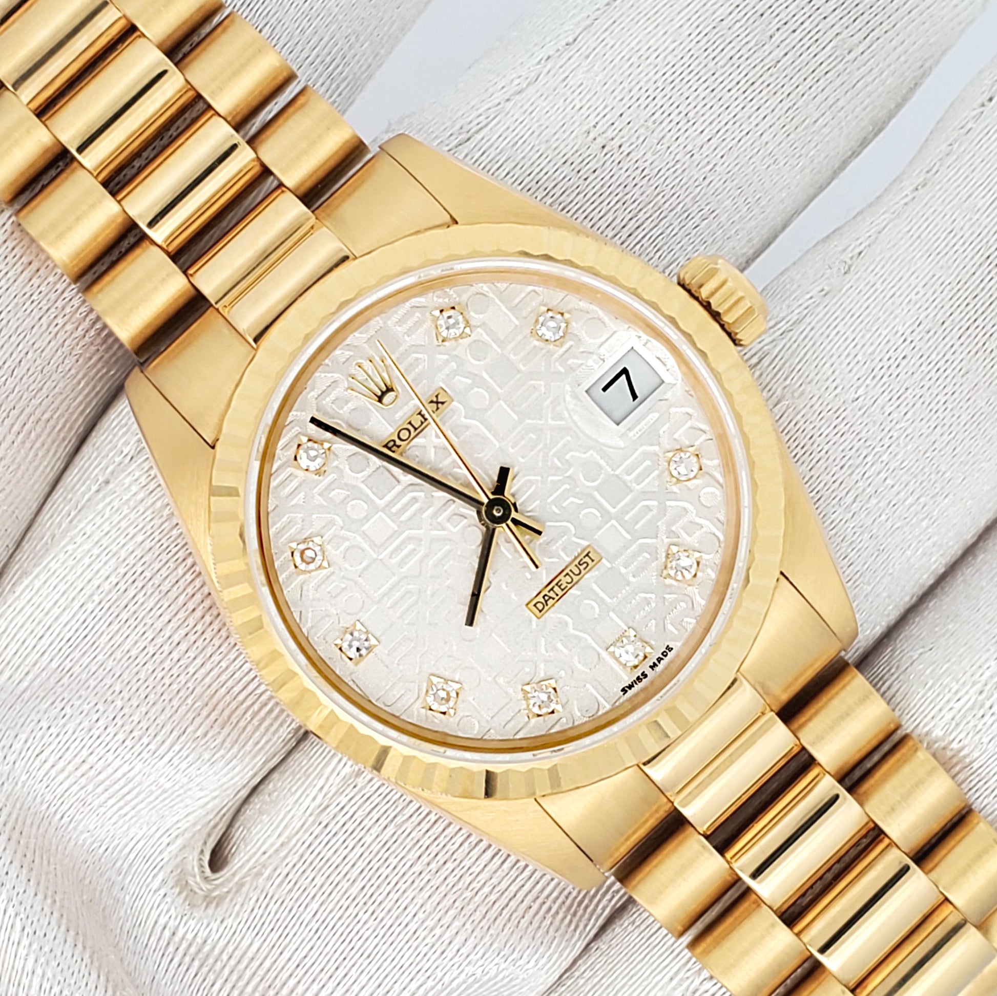 Mint Rolex President Datejust 31mm Silver Jubilee Diamond Dial Yellow Gold Watch 68278