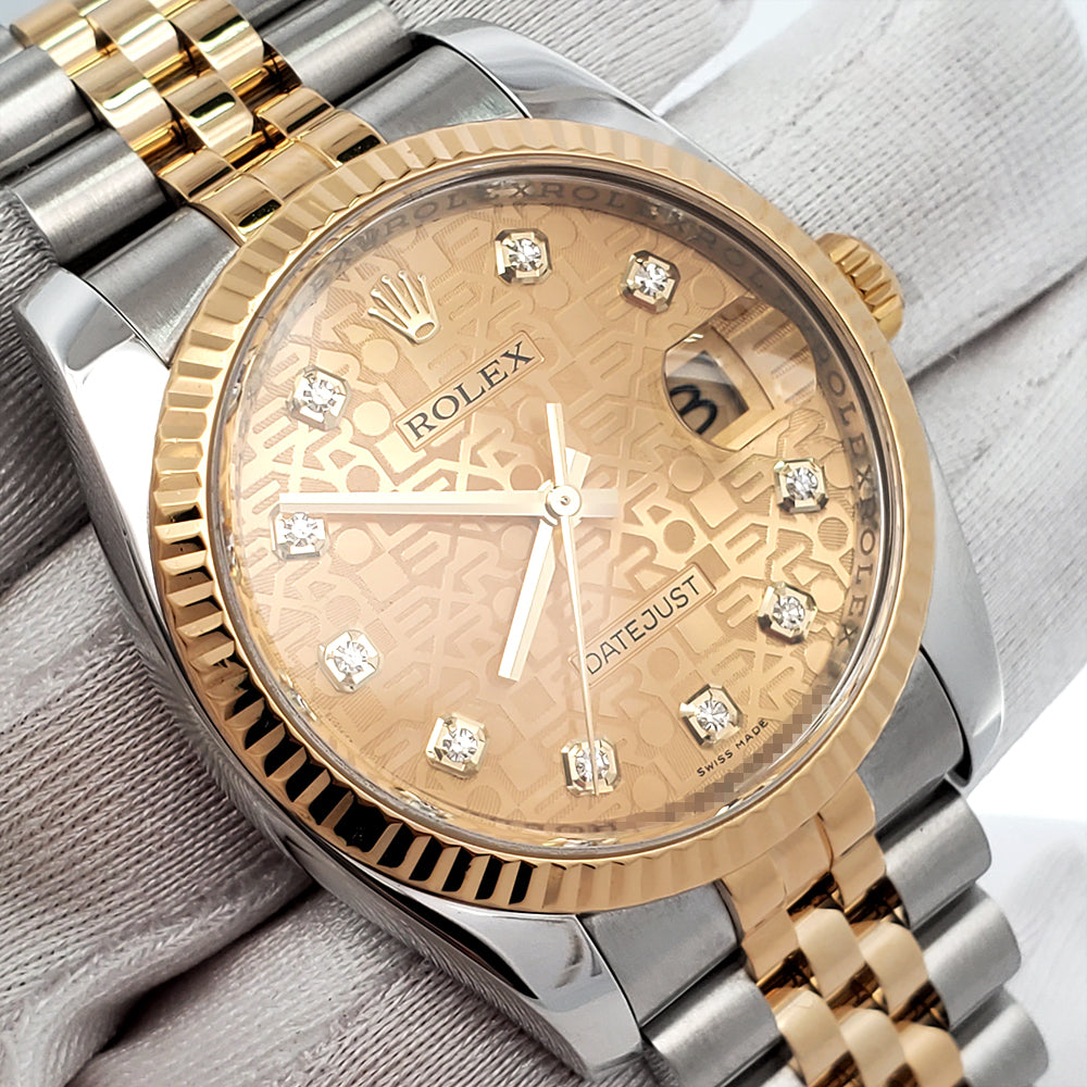 Rolex Datejust 36mm 116233 Factory Champagne Jubilee Diamond 2-tone Yellow Gold/Steel Jubilee Watch
