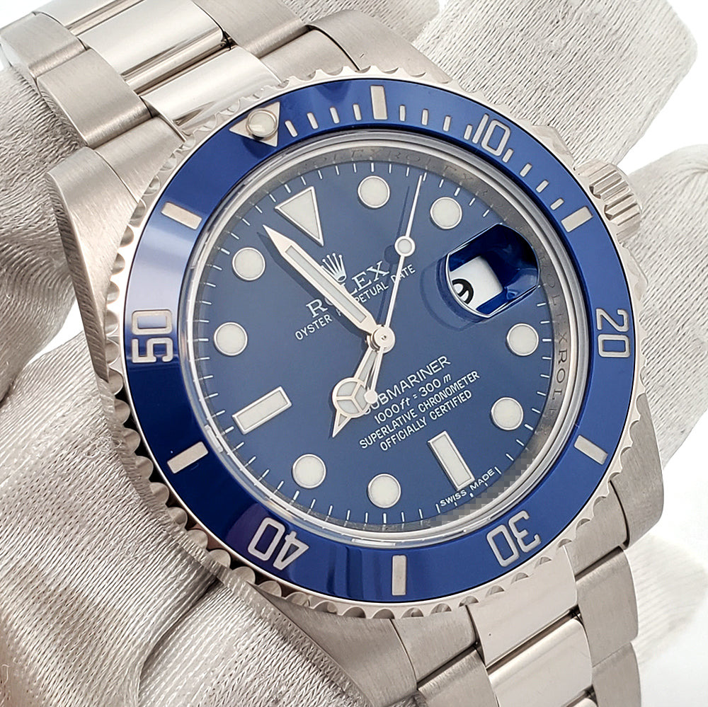 Rolex Submariner Smurf Date White Gold Ceramic Bezel Blue Dial 40mm Watch 116619 Box/Papers Serviced in 2020