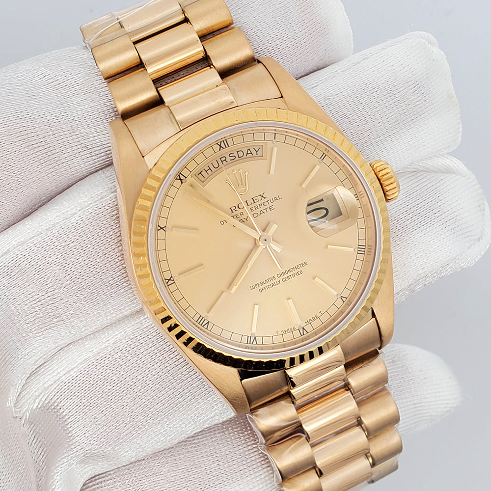 Rolex President Day-Date 36mm Champagne Stick Dial Yellow Gold 18038 Watch