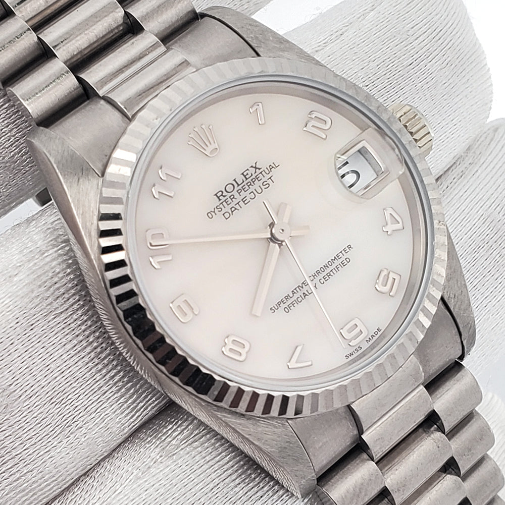 Rolex President 31mm White Gold White Mother of Pearl Dial Watch 68279