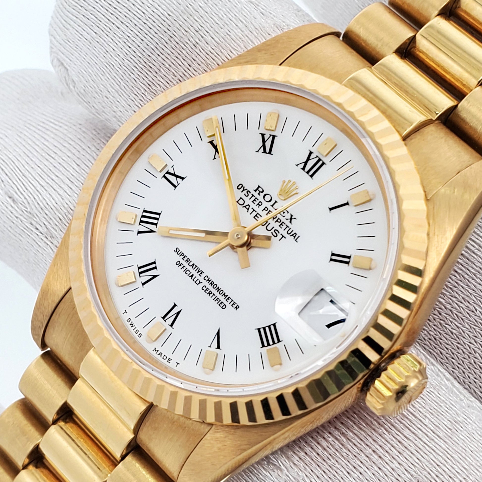Rolex President White Roman 31mm Yellow Gold 68278 Watch Box Papers