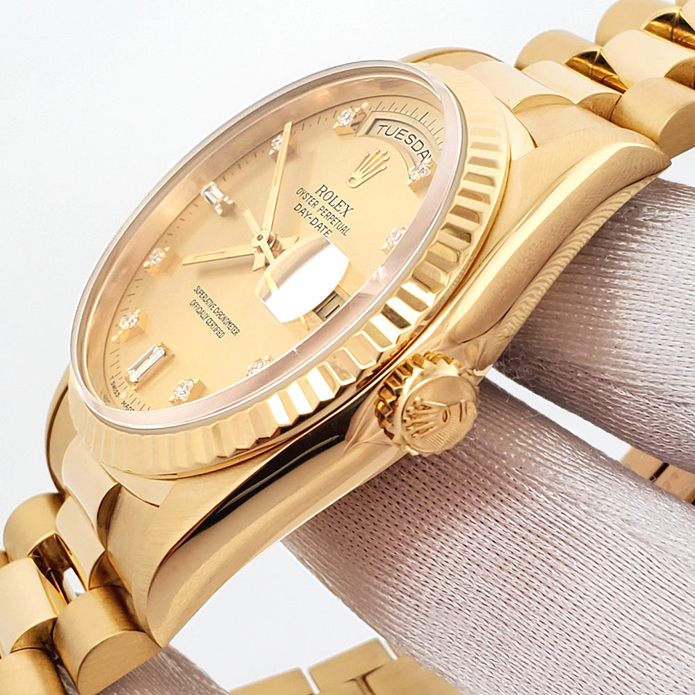 1991 Rolex President Day-Date 36mm Factory Diamond Dial Double-Quick Yellow Gold Watch 18238