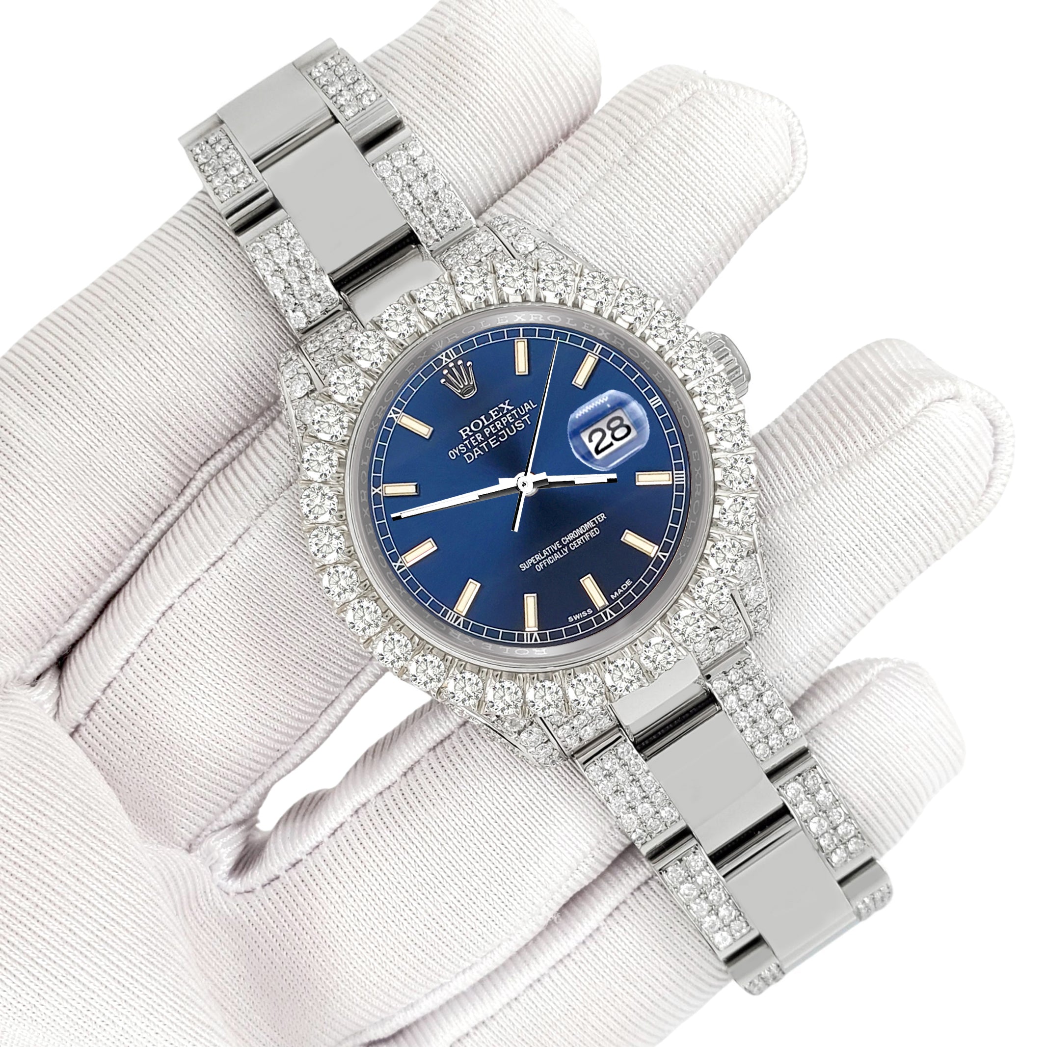 Rolex Datejust 31mm Blue Pave 7.2ct Iced Diamond Watch | 178240