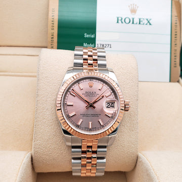 Rolex Datejust 31mm 2-tone 178271 Pink Index Dial Jubilee Watch Box Papers
