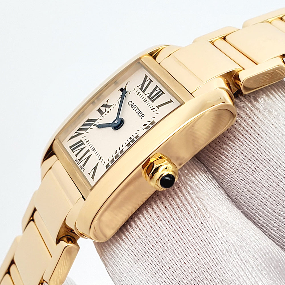 Cartier Tank Francaise Small 20mm 18K Yellow Gold White Roman Dial Ladies Watch 2385 W50002N2