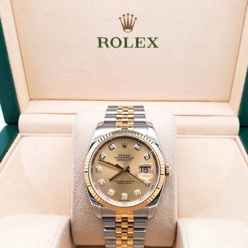 Rolex Datejust Factory Champagne Diamond Dial 2-tone Yellow Gold/Steel Jubilee 36mm Watch 116233