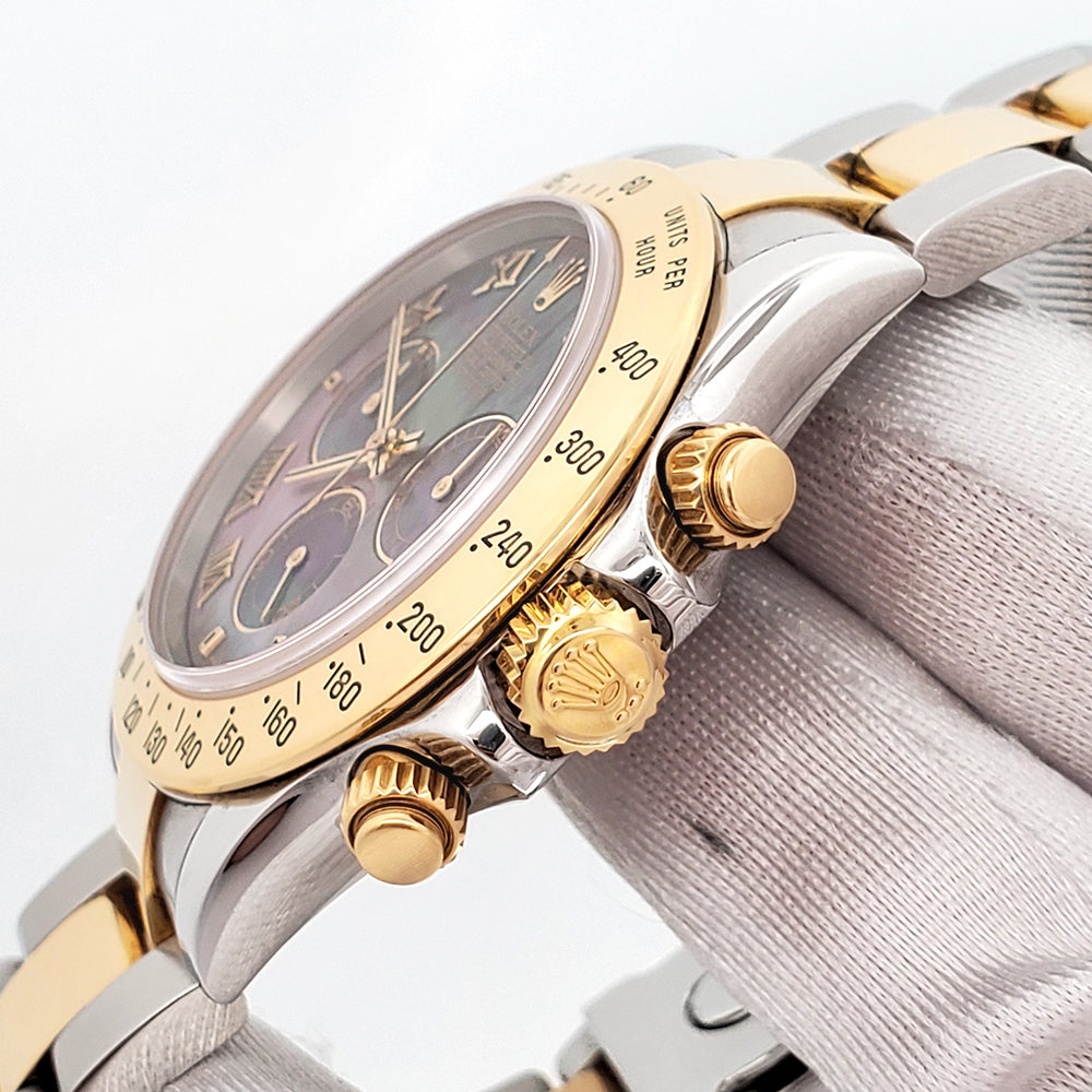 Rolex Cosmograph Daytona Factory Tahitian Mother of Pearl Dial Yellow Gold/ Steel Watch 116523 Box/Papers/Service Papers