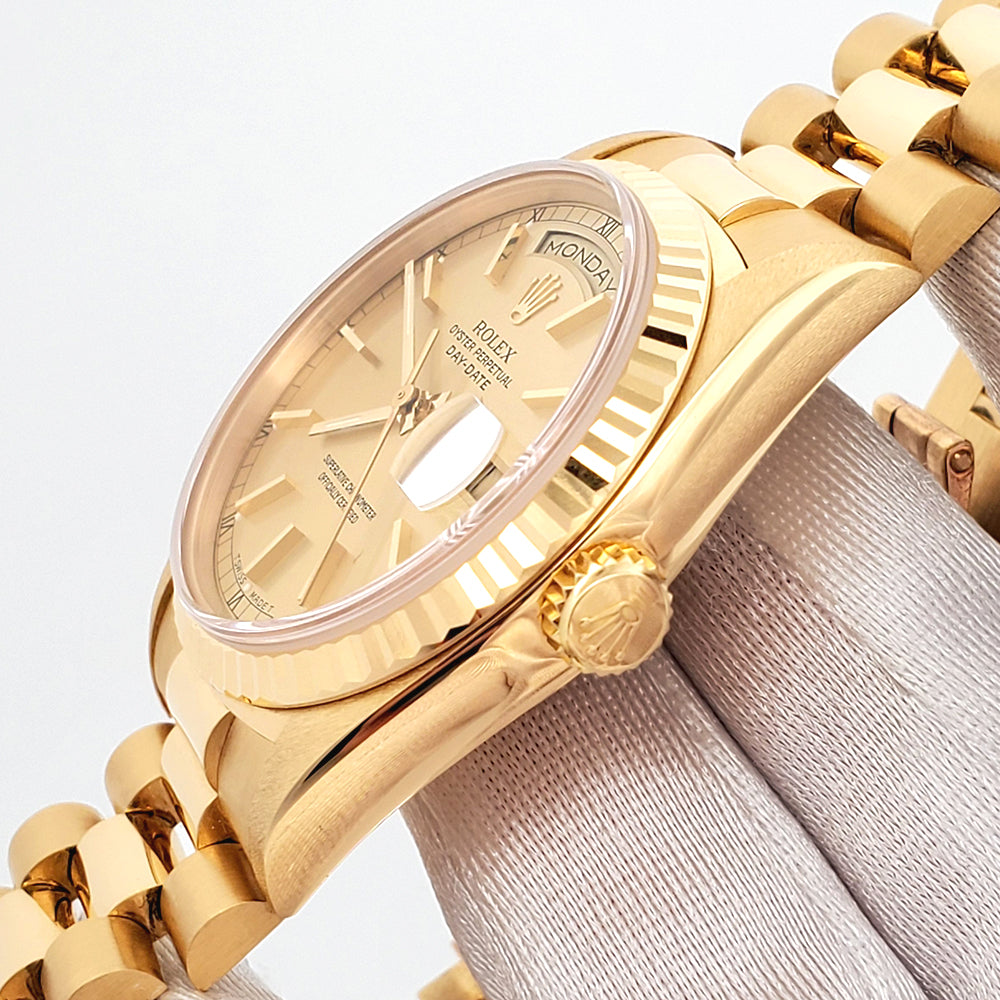 1995 Rolex President Day-Date 36mm 18238 Champagne Index Double-Quick Yellow Gold Watch