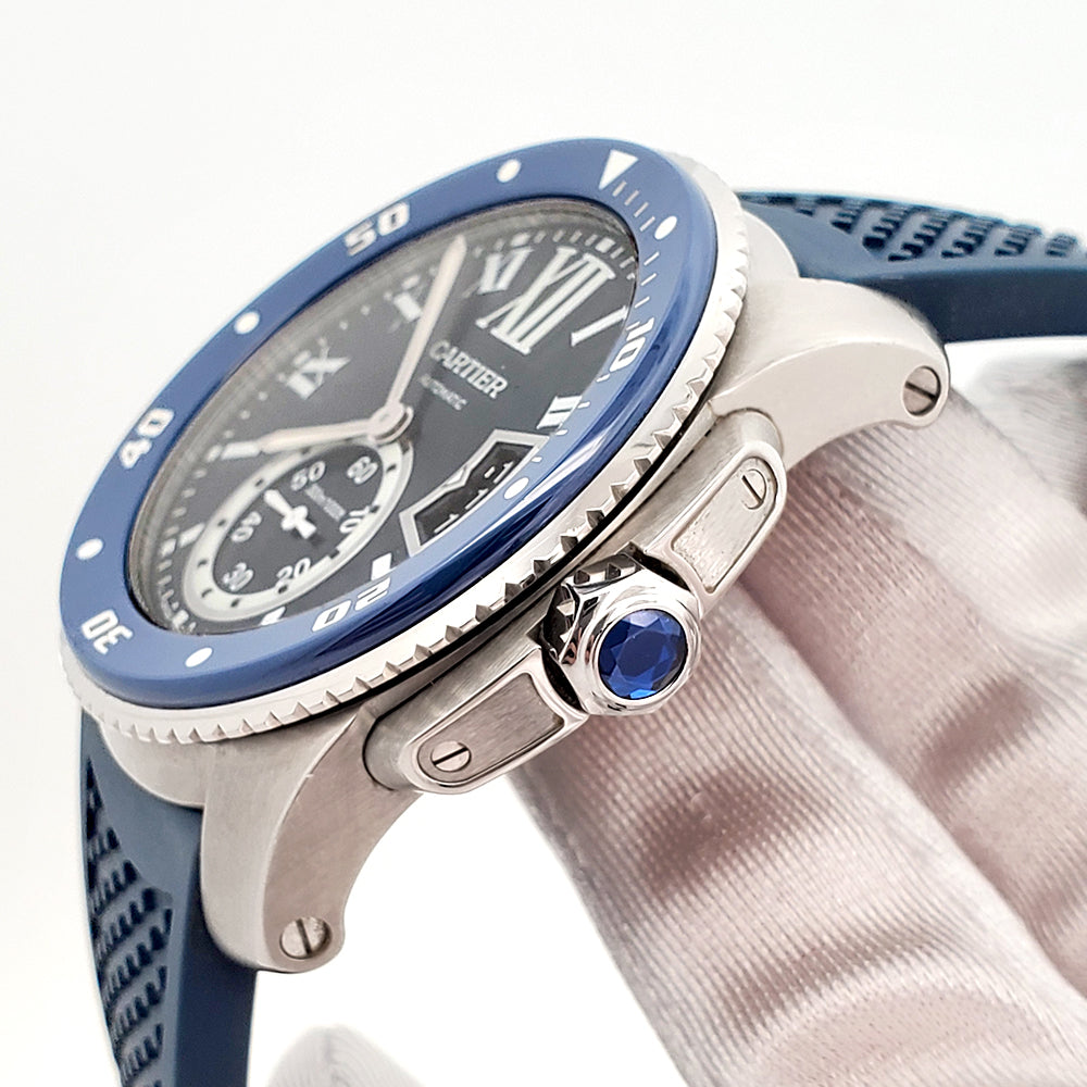 Calibre de Cartier Diver 44mm Blue Bezel/Roman Dial Steel Watch 3729 W7100056