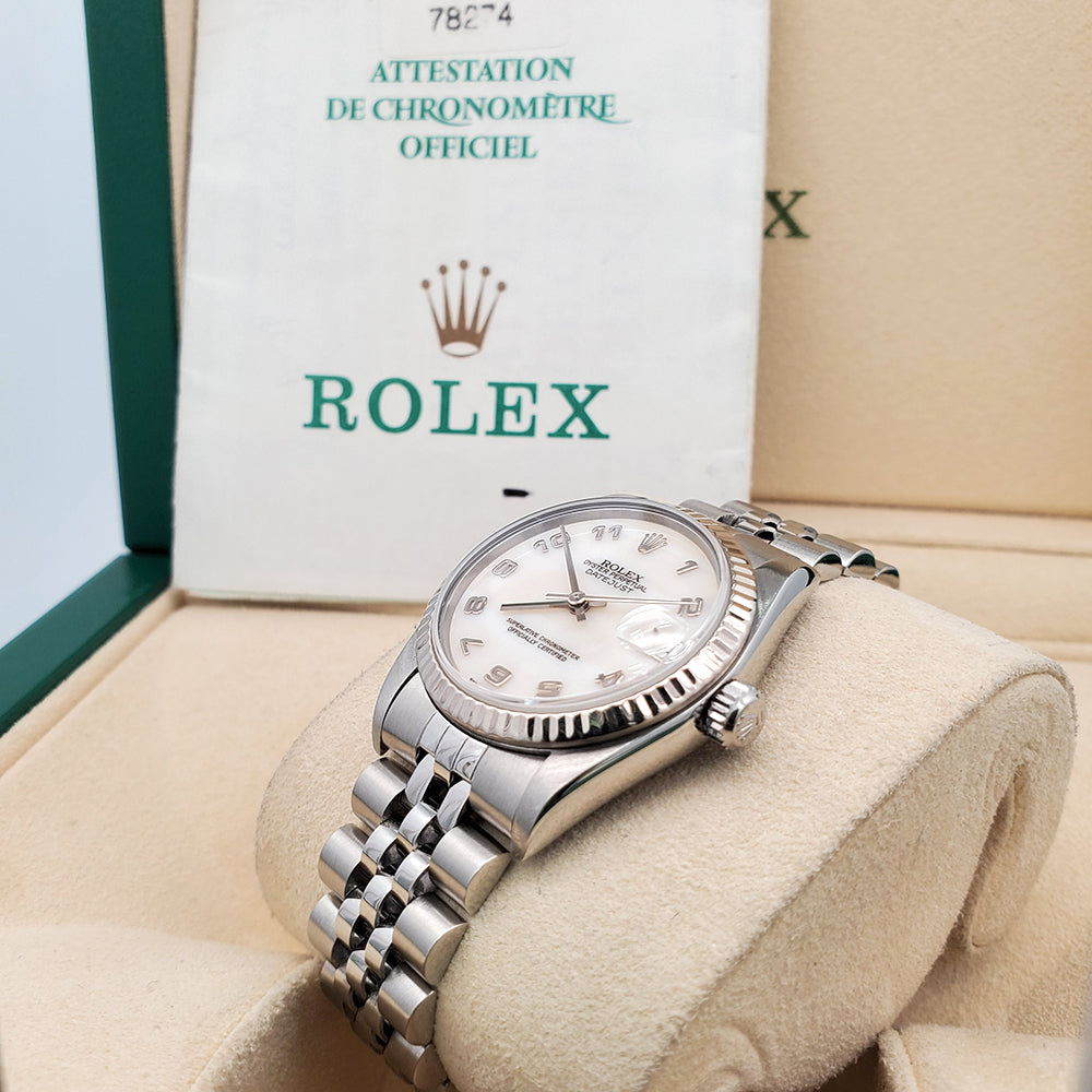 Rolex Datejust 31mm Factory White MOP Arabic Dial Watch 78274