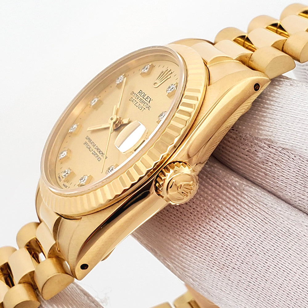 Rolex President Datejust 31mm Factory Champagne Diamond Yellow Gold Watch 68278