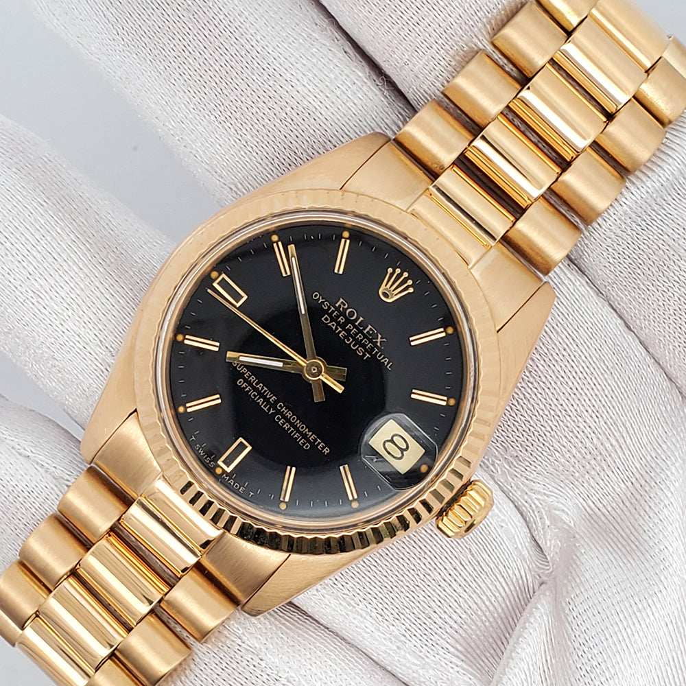 Rolex President Datejust 31mm Black Index Yellow Gold Vintage Watch 6827