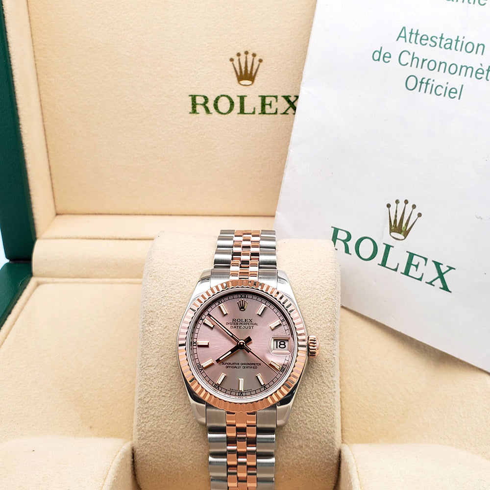 Rolex Datejust 31mm 2-tone Rose Gold/Steel 178271 Fluted Bezel Jubilee Watch Box Papers