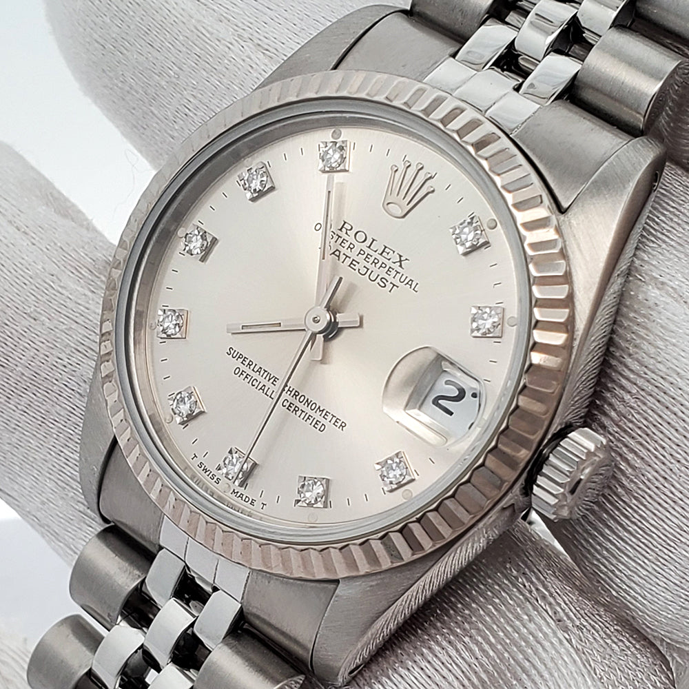 Rolex Datejust 31mm Factory Silver Diamond Dial White Gold Fluted Steel Jubilee Watch 68274