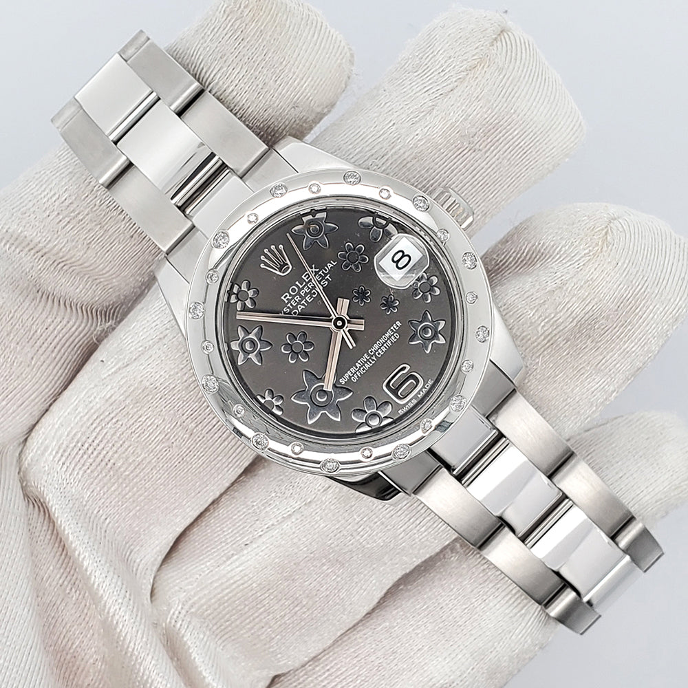 Rolex Datejust Domed 24 Diamonds Bezel/Gray Floral Dial | 178240