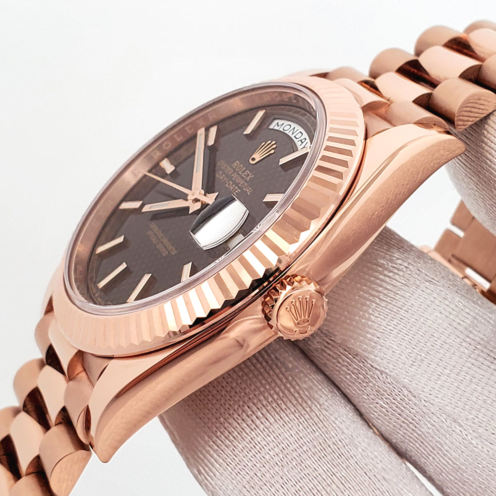 2021 Rolex President Day-Date Rose Gold Chocolate Motif Dial 228235 40mm Watch Box/Papers/Tag