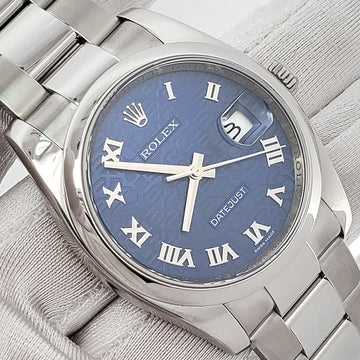 Rolex Datejust 36mm Blue Jubilee Roman Dial Steel Watch 116200