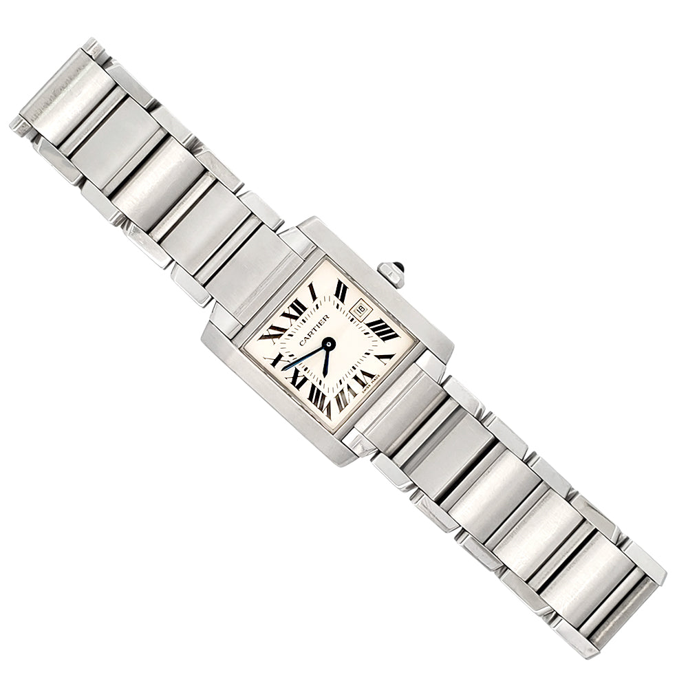Cartier Tank Francaise 25mm White Roman Dial Stainless Steel Quartz Watch 2465 W51011Q3