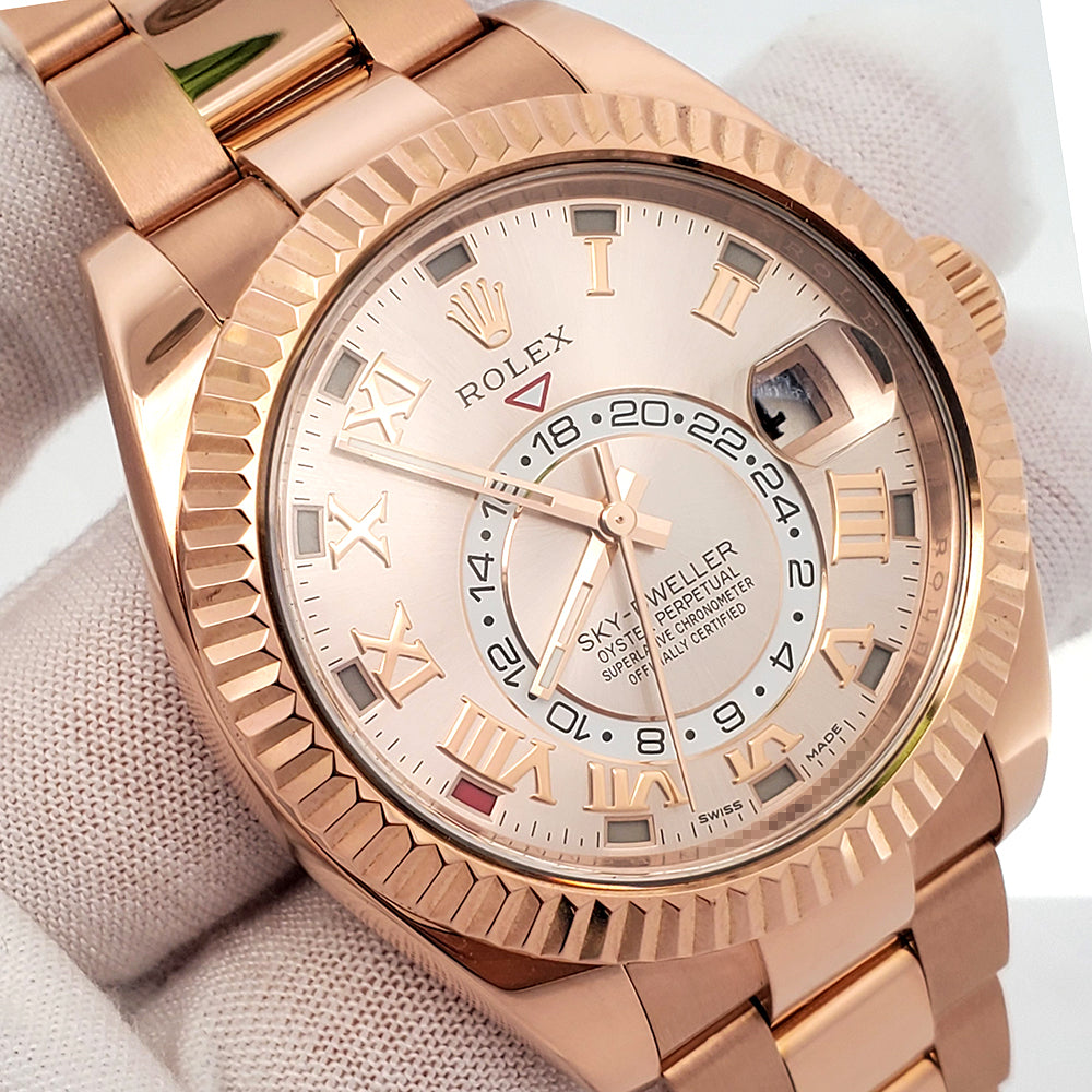 Rolex Sky-Dweller 42mm Sundust Roman Dial Rose Gold Watch 326935 Box Papers